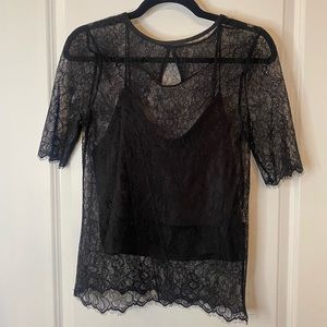 Strut & Bolt Lace Short Sleeve Blouse with cami underneath